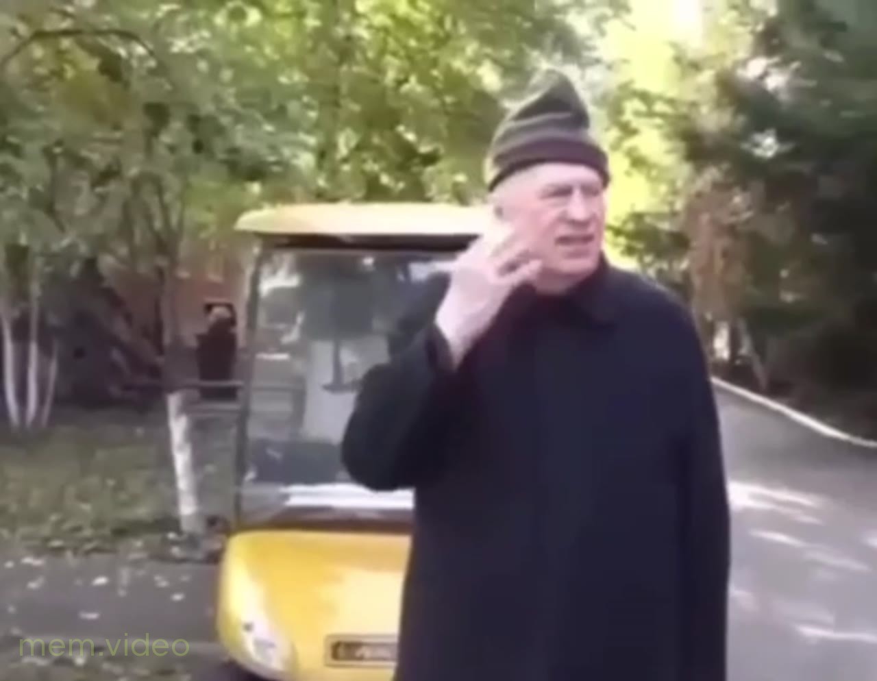 Кадр: Жириновский в шапке про петушиный крик
