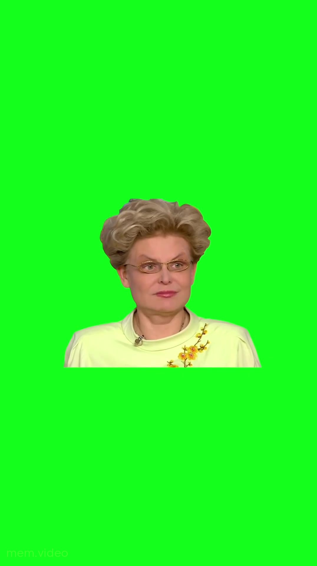 Кадр: «Вдруг бывает только пук» — Малышева на зелёном фоне