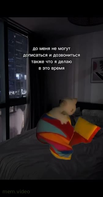 Кадр: Игрушечный кот ложится в кровать — шаблон для монтажа