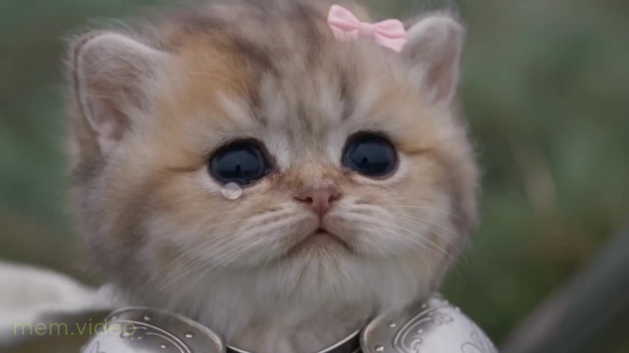 Кадр: Котёнок в доспехах обнимает дракона
