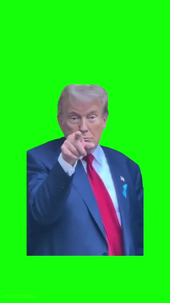 Кадр: Трамп показывает пальцем на зеленом фоне