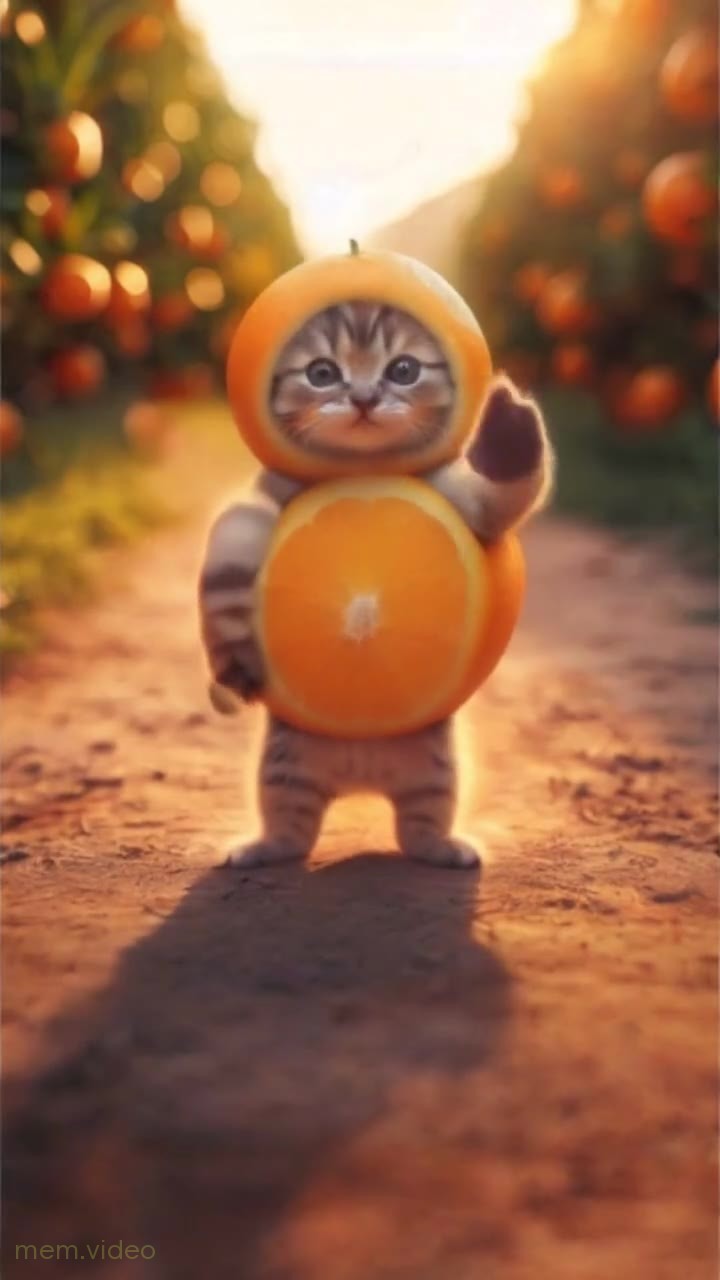 Кадр: Кот в костюме апельсина танцует